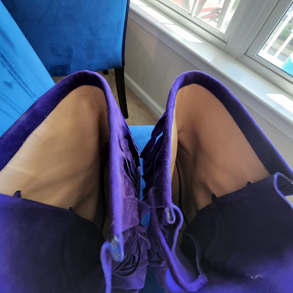 Open toe high heels boots fringed purple - Picture 4 of 5